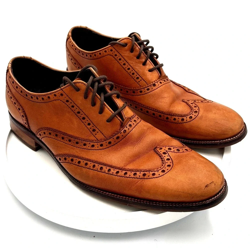 Cole Haan Cambridge Wingtip Oxford Mens 9 M British Tan Leather Shoes C12210